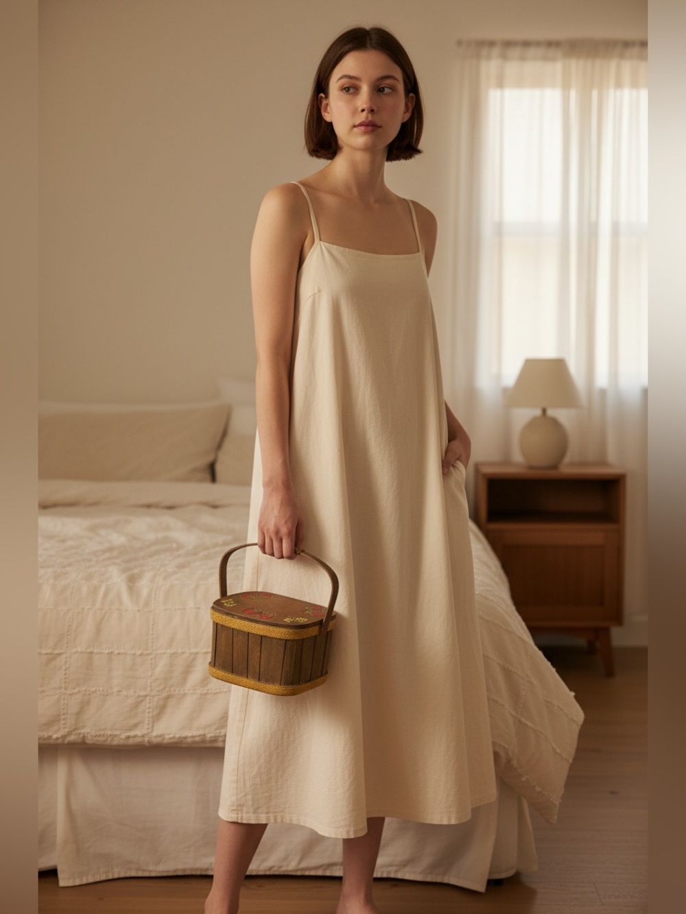 Chutney Wooden Picnic Basket Bag Strawberry Carved Small Shabby Chic Cou…